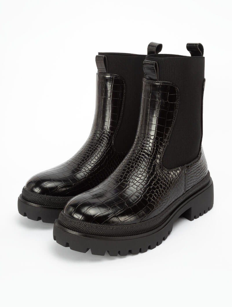 Bottines effet croco discount noir